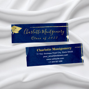 Gold Foil Blue Abstract Graduation Name Card
