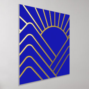 Gold Foil Blue Art Deco Abstract Landscape Foil Prints