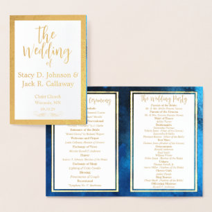 Gold Foil Blue Galaxy Wedding Program  Card