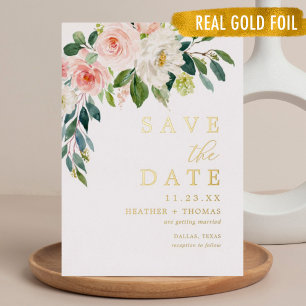 Gold Foil Blush Floral Save The Dates