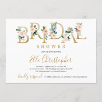 Gold foil blush pink floral letters bridal invite