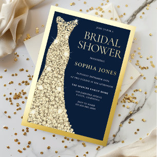 Gold Foil Border Dress Navy Bridal Shower Golden