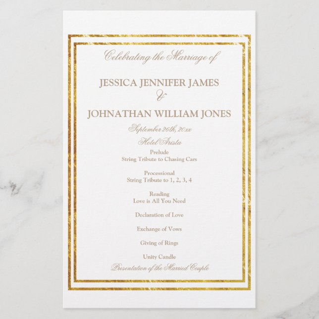 Gold Foil Border Elegant Script Wedding Program (Front)