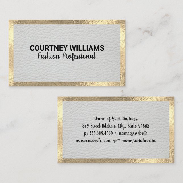 Gold Foil Border | Lux Leather Business Card (Front/Back)