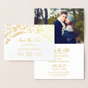 Gold Foil Botanical Floral Wedding Save the Date Card