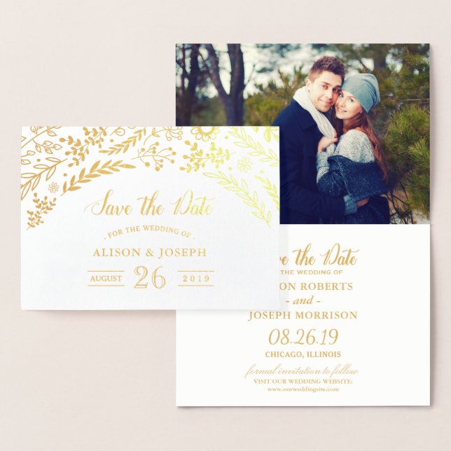 Gold Foil Botanical Floral Wedding Save the Date Card (Display)