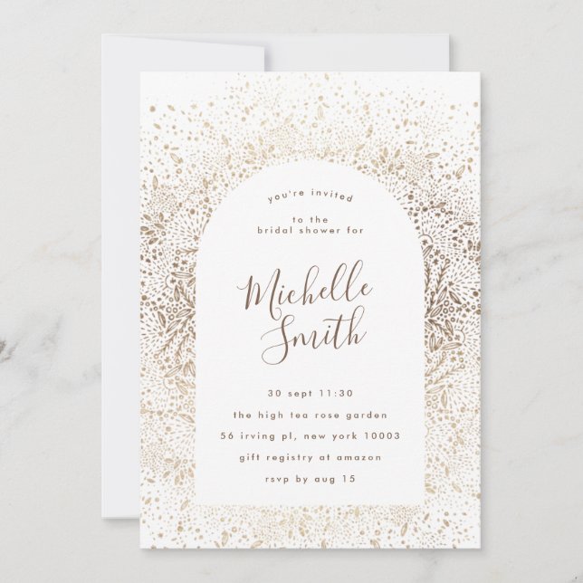 Gold Foil Botanical Whimsical Arch Frame Bridal Invitation (Front)