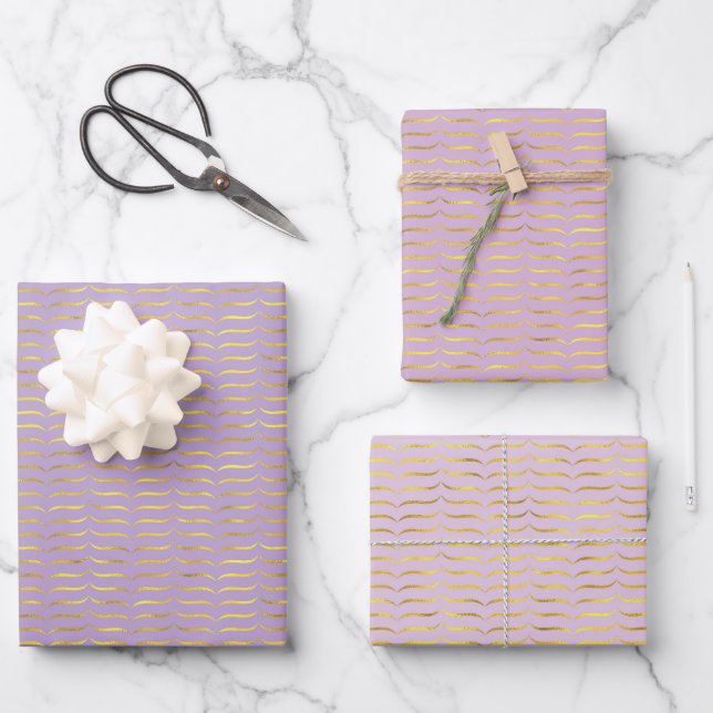 Gold Foil Brackets and Lilac Coloured Backgrounds  Wrapping Paper Sheet (Front)