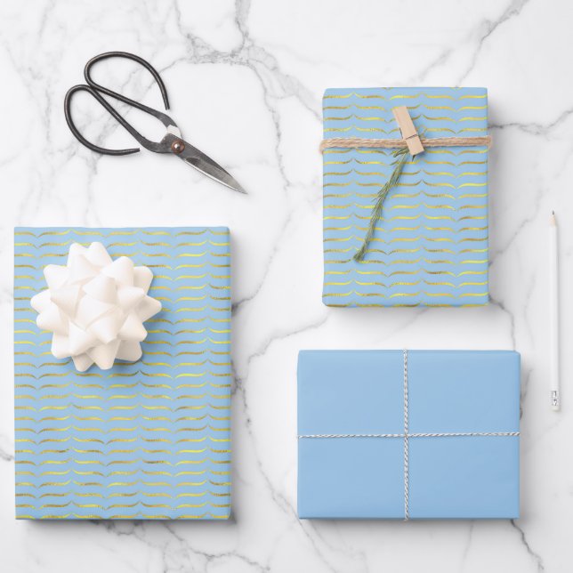 Gold Foil Brackets Pale Blue Coloured Backgrounds  Wrapping Paper Sheet (Front)