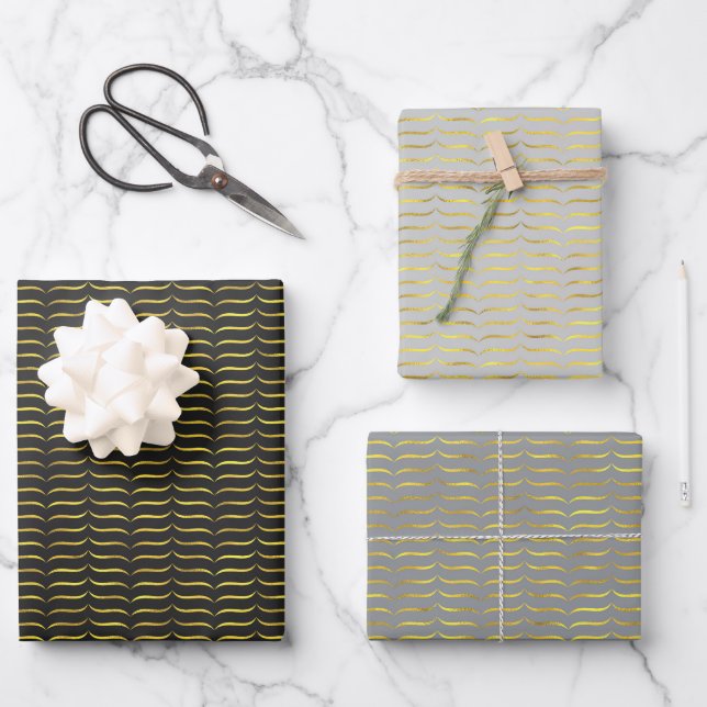 Gold Foil Brackets with Dark Backgrounds Wrapping Paper Sheet (Front)