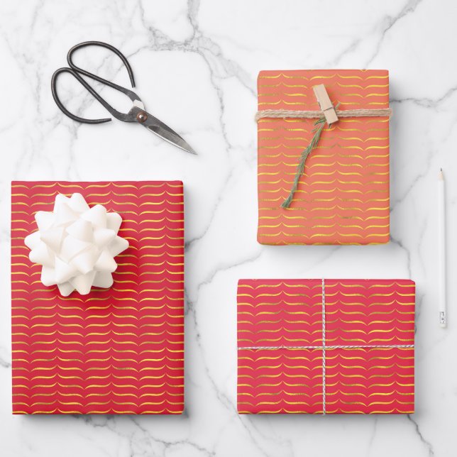 Gold Foil Brackets with Light Coloured Backgrounds Wrapping Paper Sheet (Front)