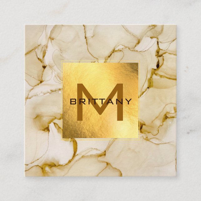 Gold Foil Brown Beige Personalised Square Business Card (Front)