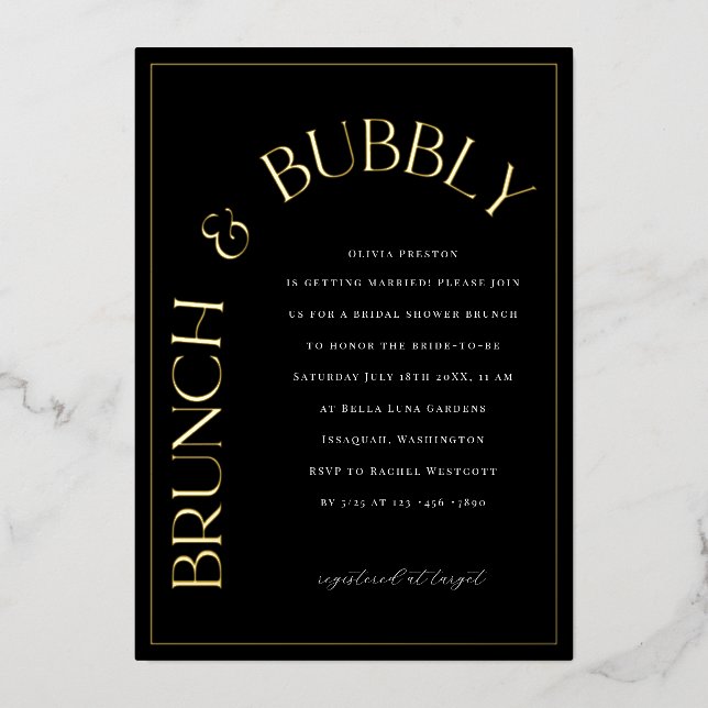 Gold Foil Brunch & Bubbly Bridal Shower Invitation (Front)