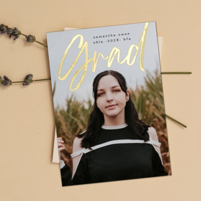 Gold Foil Brush Grad Modern Photo Announcement (Creator Uploaded)