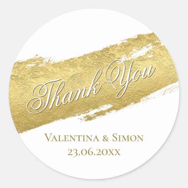 Gold foil brush stroke elegant modern thank you classic round sticker (Front)