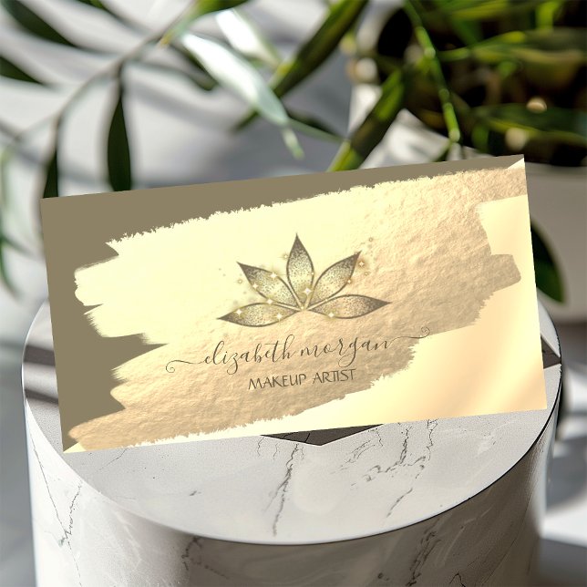Gold Foil Brush Stroke Sparkle Lotus Business Card (Creator Uploaded)