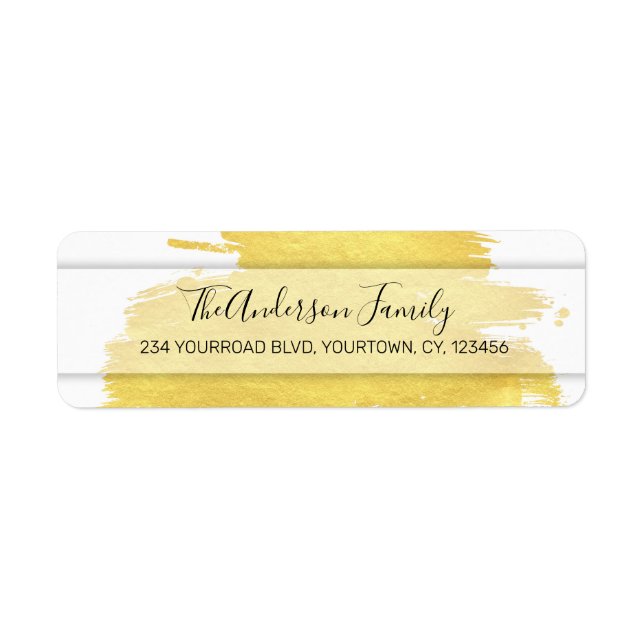 Gold foil brush stroke stickers return address (Front)