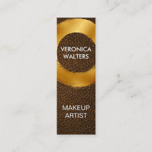 Gold Foil Brushed Brown Leather Mini Business Card