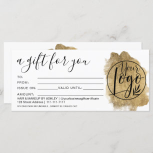 Gold foil brushstroke gift certificate logo