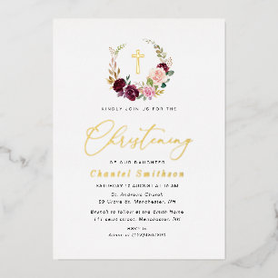 gold foil burgundy and blush christening