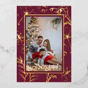 Gold Foil Burgundy Christmas Photo