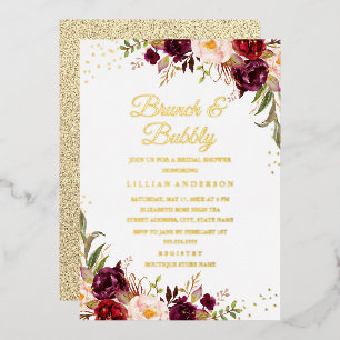 GOLD FOIL Burgundy Floral Brunch And Bubbly Shower