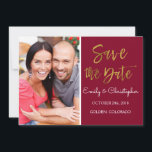Gold Foil & Burgundy Marsala Save the Date Photo<br><div class="desc">Hand Lettered  Faux Gold Foil & Burgundy Marsala Save the Date Photo Card.The Save the Date photo card can be altered to include your name and photo. This photo card has a picture on the front that can be replaced.</div>