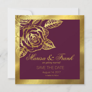 Gold Foil Burgundy Vintage Botanical Save the Date