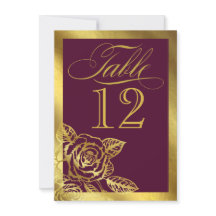 Gold Foil Burgundy Vintage Botanical Table Card