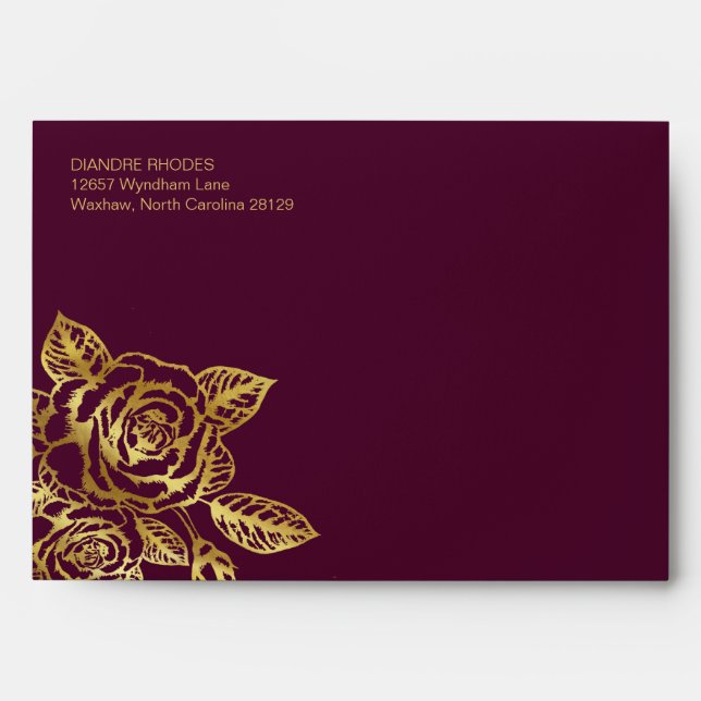 Gold Foil Burgundy Vintage Rose A7 Envelope (Front)