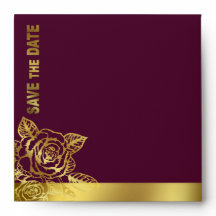 Gold Foil Burgundy Vintage Rose Save the Date