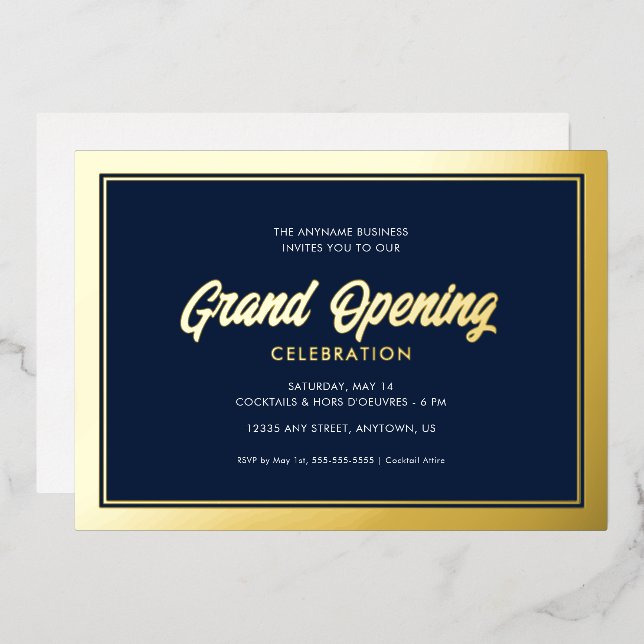 Gold Foil Calligraphy Blue Grand Opening (Front/Back)