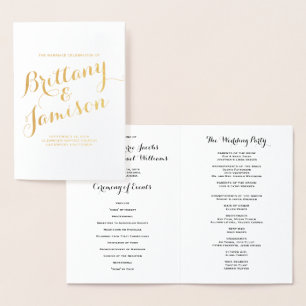 Gold Foil Calligraphy Typography Wedding Program Card