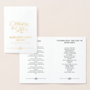 Gold Foil Celebration of Life Funeral Program Foil Card