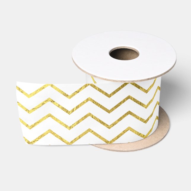 Gold Foil Chevron Satin Ribbon (Spool)