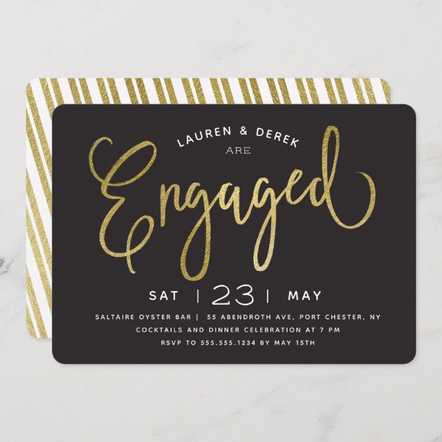 Gold Foil Chic Lettering Engagement Party Invitation (Front/Back)