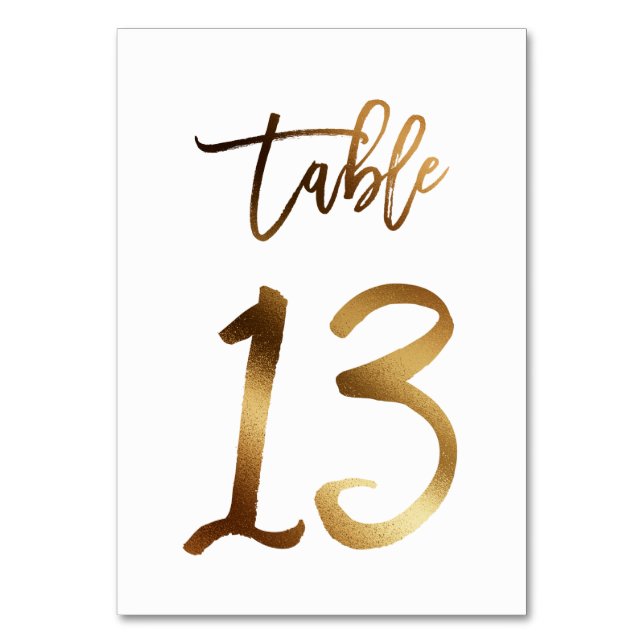 Gold foil chic wedding table number | Table 13 (Front)