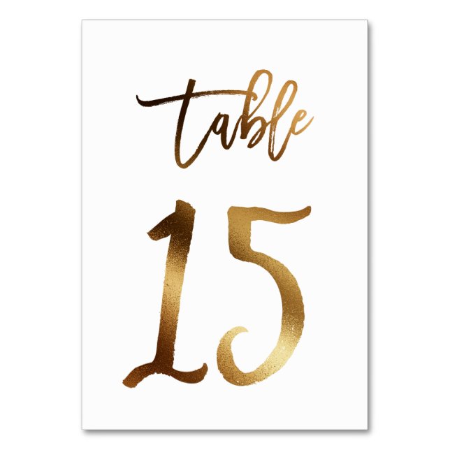 Gold foil chic wedding table number | Table 15 (Front)