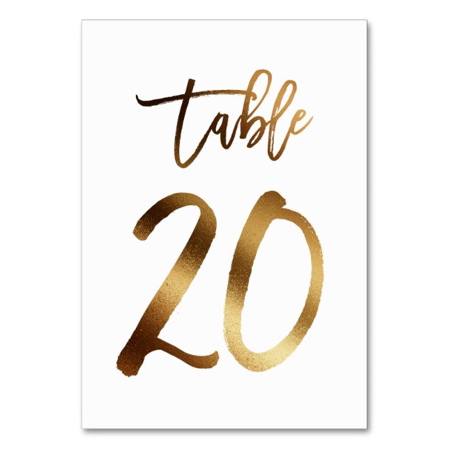 Gold foil chic wedding table number | Table 20 (Front)