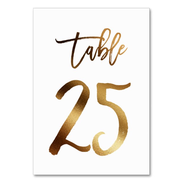 Gold foil chic wedding table number | Table 25 (Front)