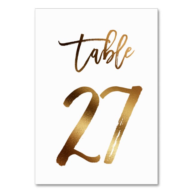 Gold foil chic wedding table number | Table 27 (Front)