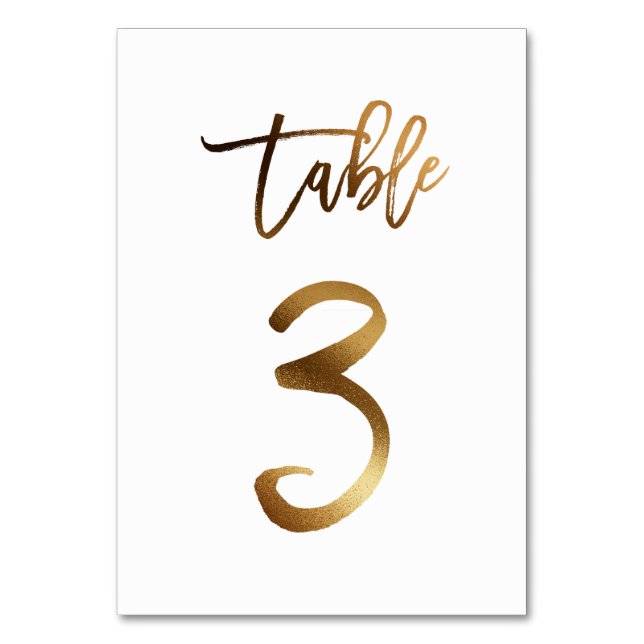 Gold foil chic wedding table number | Table 3 (Front)