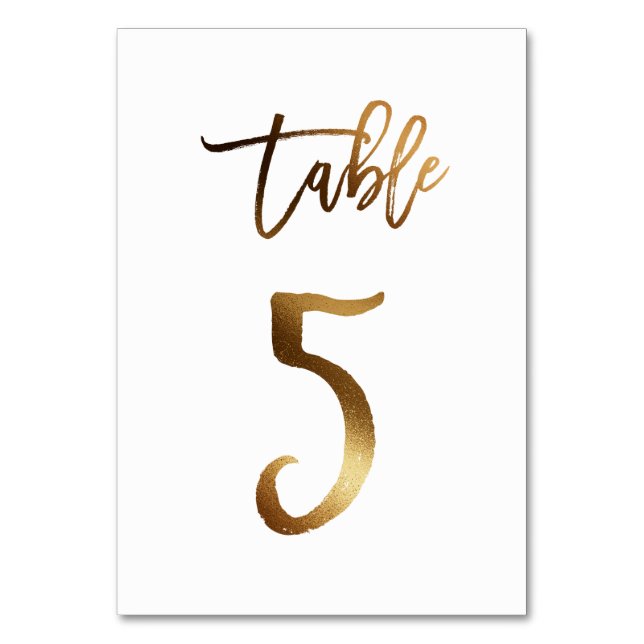 Gold foil chic wedding table number | Table 5 (Front)
