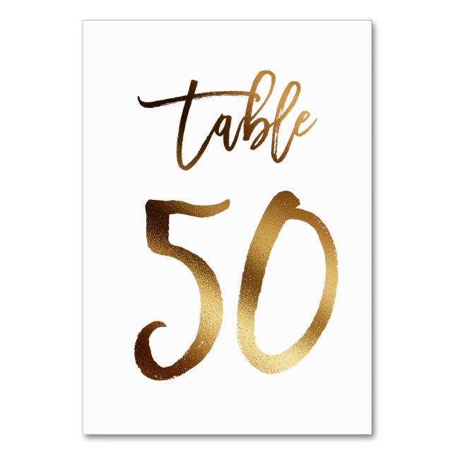 Gold foil chic wedding table number | Table 50 (Front)