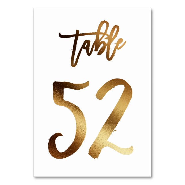 Gold foil chic wedding table number | Table 52 (Front)