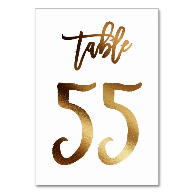 Gold foil chic wedding table number | Table 55 (Front)