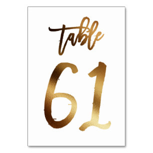 Gold foil chic wedding table number Table 61