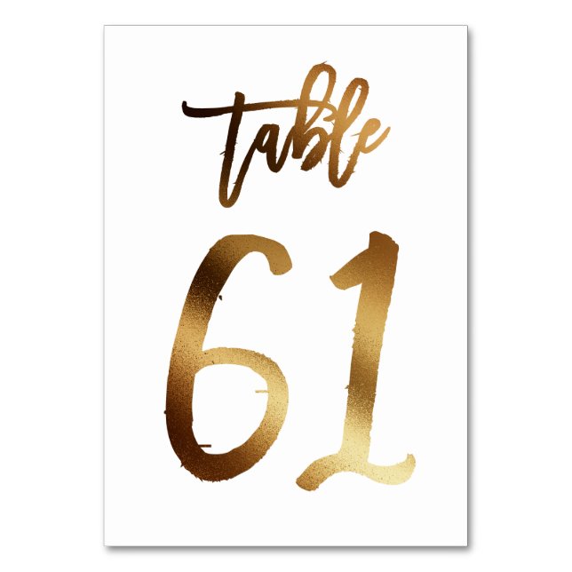 Gold foil chic wedding table number | Table 61 (Front)