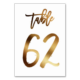 Gold foil chic wedding table number   Table 62