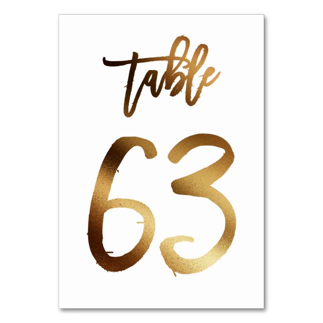 Gold foil chic wedding table number | Table 63 (Front)